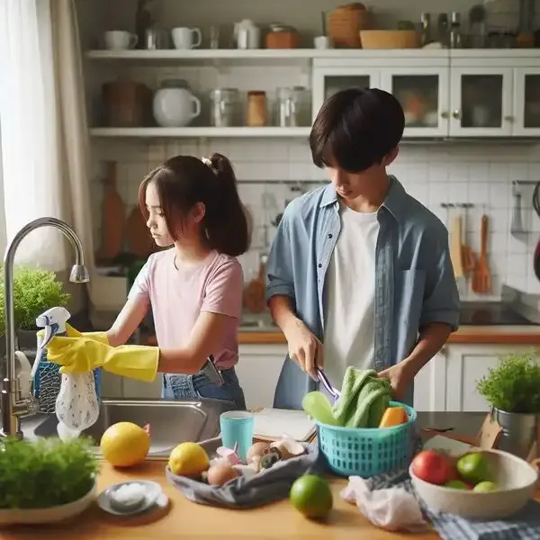Responsible Kids Doing Chores Together